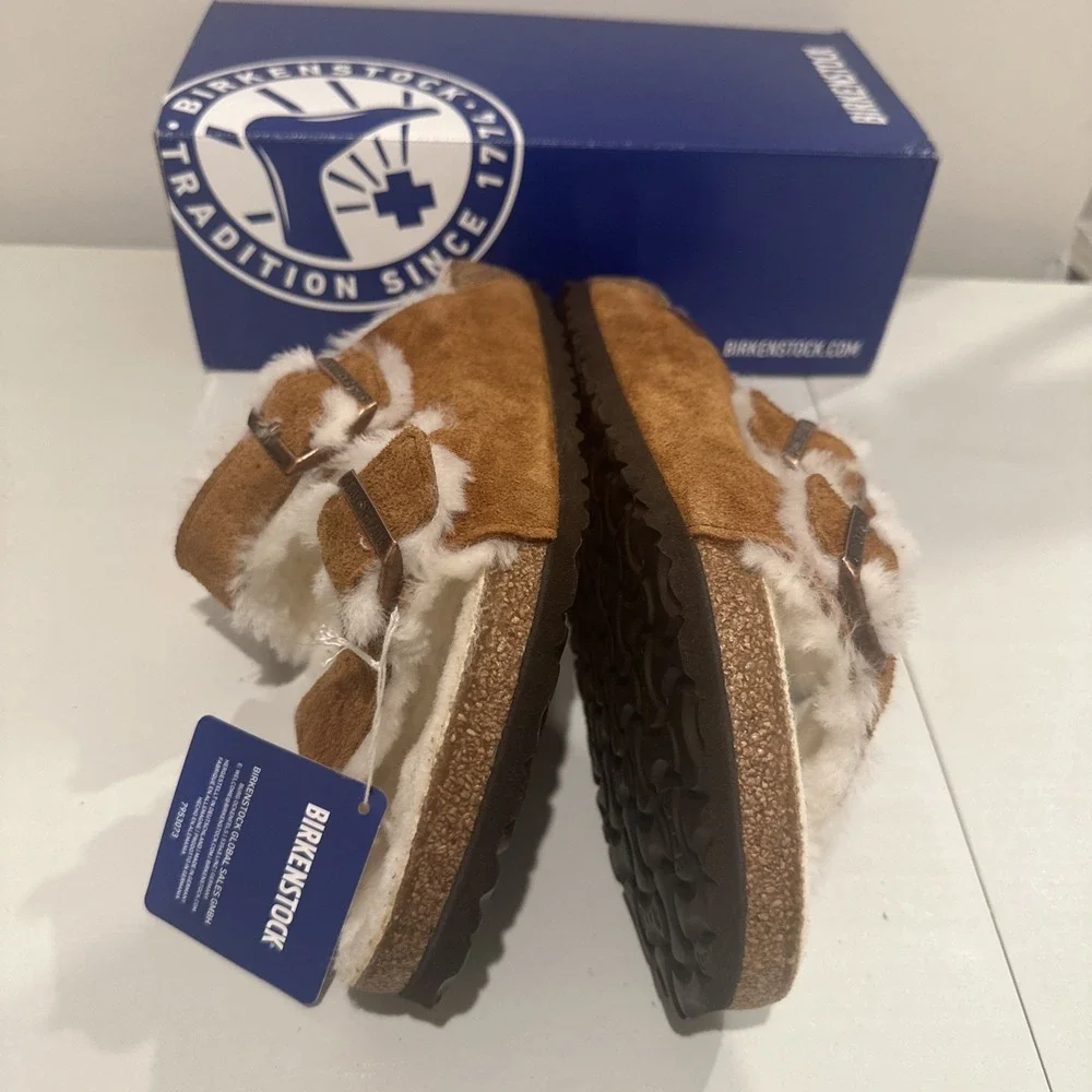 Birkenstock Unisex EU 43 M10W12 Reg Arizona Shearling Suede Leather Sandal Mink